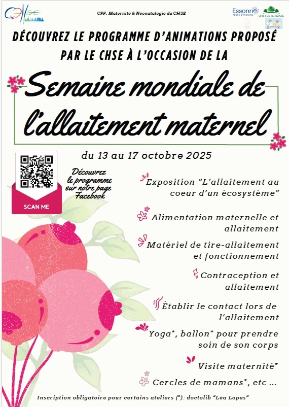 Affiche de la Semaine Mondiale de l'Allaitement Maternel au CHSE avec lien vers programme
